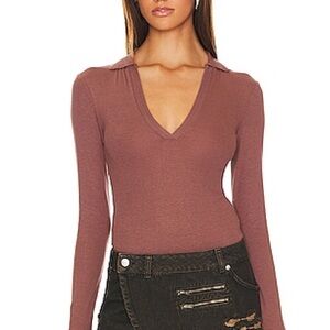 Intimately Free People Women's Mauve V-Neck Long Sleeve Top